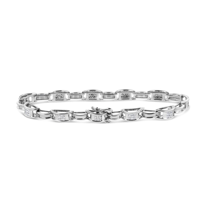 Pulsera tenis de eslabones alternos de engaste invisible con diamantes de 1 ct. p.t. en oro blanco de 14K, foto 2