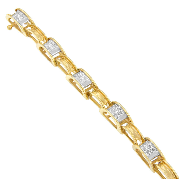 Pulsera de cadena de eslabones con diamantes talla princesa de 1 ct. p.t. en oro amarillo de 14K, foto 2