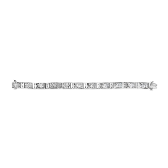 Pulsera tenis de eslabones rectangulares alternos con diamantes talla princesa de 7 ct. p.t. en oro blanco de 14K, foto 4