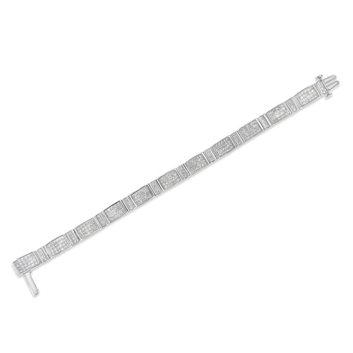 Pulsera tenis de eslabones rectangulares alternos con diamantes talla princesa de 7 ct. p.t. en oro blanco de 14K, foto 5