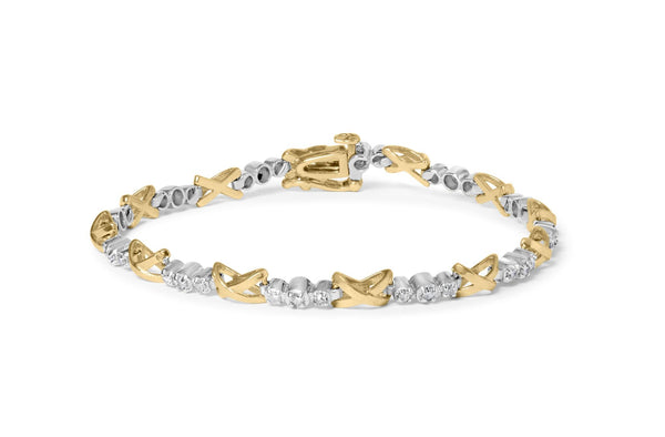 1/2 Ct. T.W. Diamond Alternating 3 Stone and X-Link Bracelet in 10K Two-Tone Gold, photo 1
