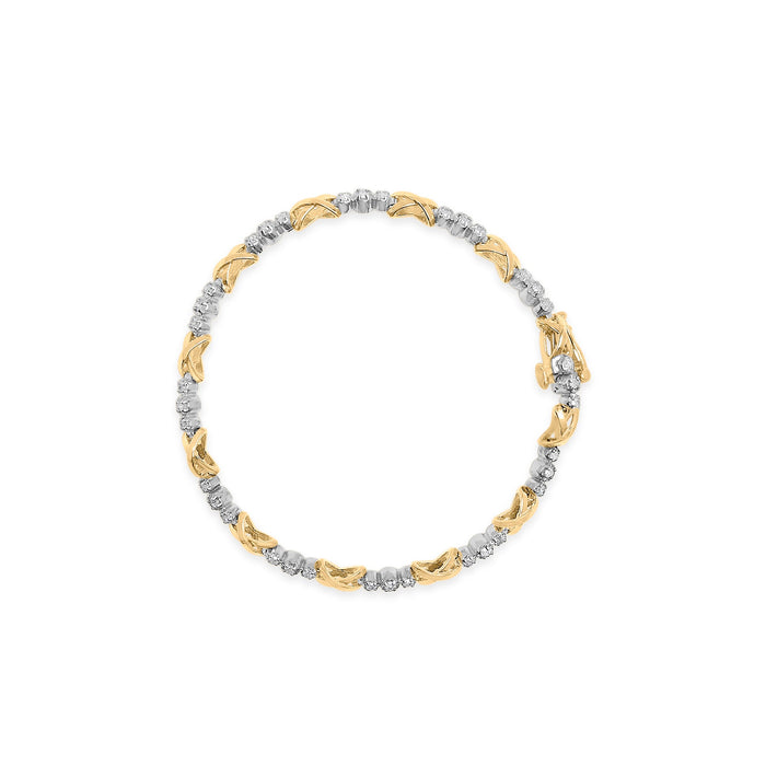 Pulsera alternada de 3 piedras y eslabones en X con diamantes de 1/2 ct. p.t. en oro de dos tonos de 10K, foto 4