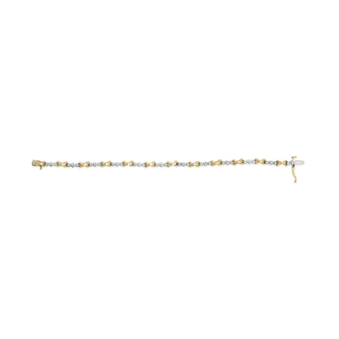 Pulsera alternada de 3 piedras y eslabones en X con diamantes de 1/2 ct. p.t. en oro de dos tonos de 10K, foto 5
