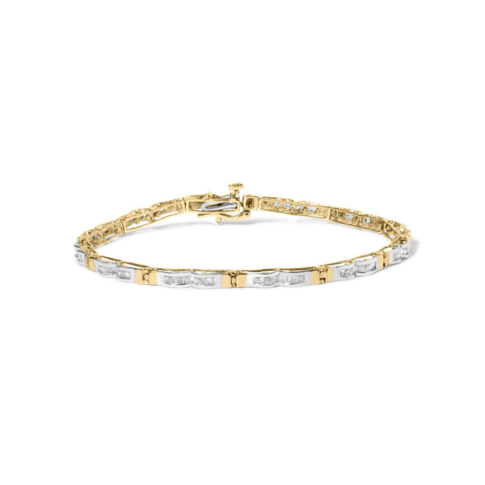 Pulsera de eslabones de canal con diamantes baguette de 1 ct. p.t. en oro amarillo de 10K, foto 1