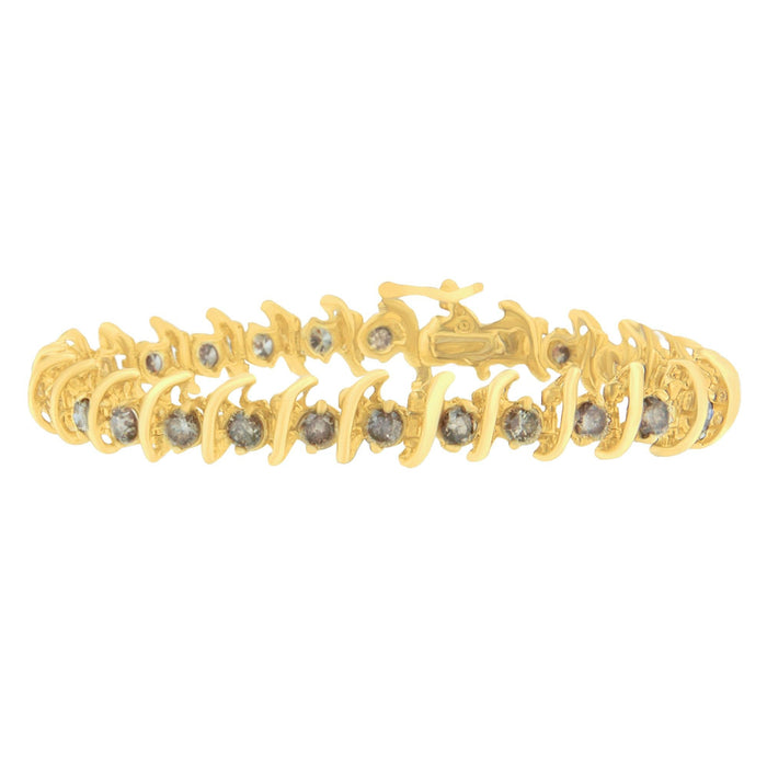 Pulsera en S con diamantes marrones redondos de 6 ct. p.t. en oro amarillo de 14K, foto 1