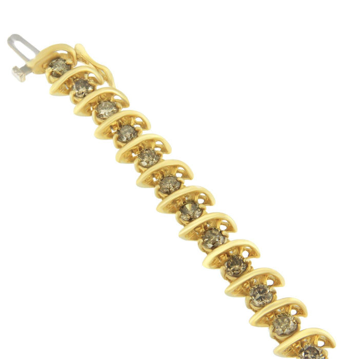 Pulsera en S con diamantes marrones redondos de 6 ct. p.t. en oro amarillo de 14K, foto 3