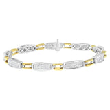 Pulsera de eslabones cónicos y signo igual con diamantes talla princesa de 2 ct. p.t. en oro amarillo y blanco de 14K