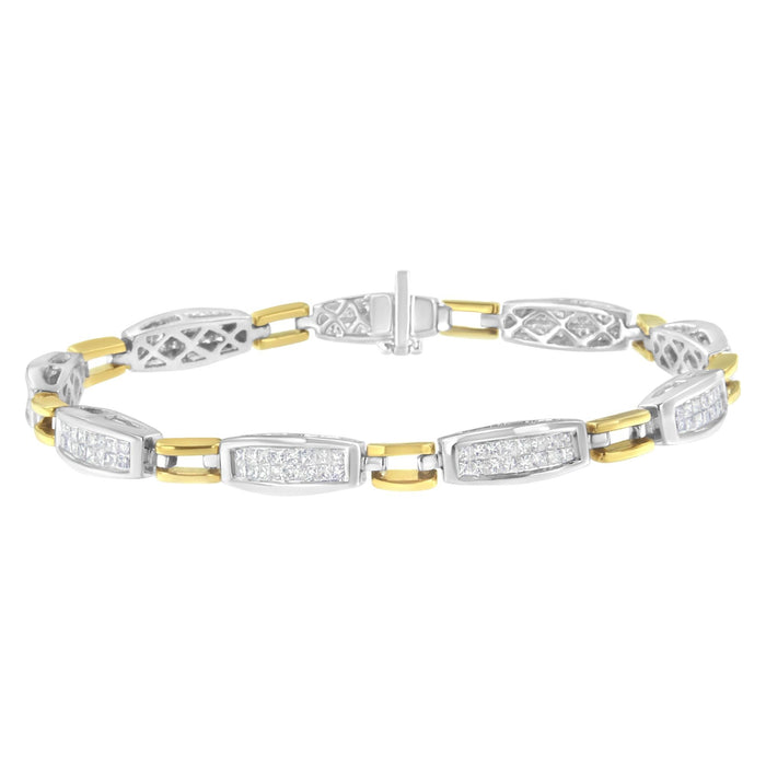 Pulsera de eslabones cónicos y signo igual con diamantes talla princesa de 2 ct. p.t. en oro amarillo y blanco de 14K, foto 1