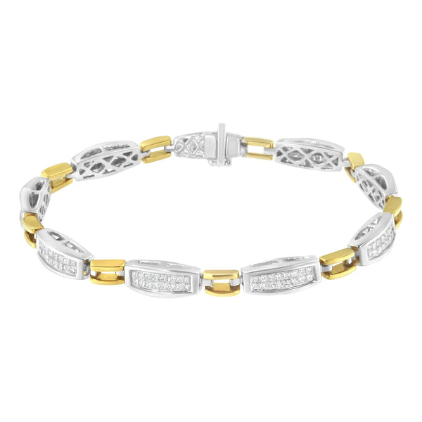 2 Ct. T.W. Princess-Cut Diamond Tapered and Equal Sign Link Bracelet in 14K Yellow and White Gold, photo 2