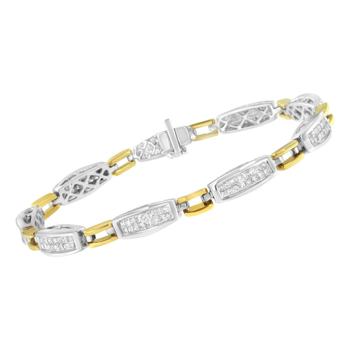 Pulsera de eslabones cónicos y signo igual con diamantes talla princesa de 2 ct. p.t. en oro amarillo y blanco de 14K, foto 4