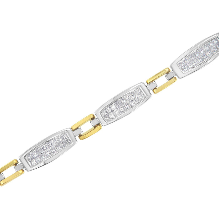 Pulsera de eslabones cónicos y signo igual con diamantes talla princesa de 2 ct. p.t. en oro amarillo y blanco de 14K, foto 5