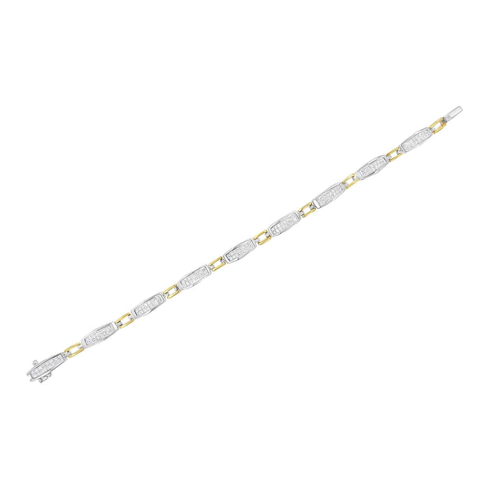 Pulsera de eslabones cónicos y signo igual con diamantes talla princesa de 2 ct. p.t. en oro amarillo y blanco de 14K, foto 6