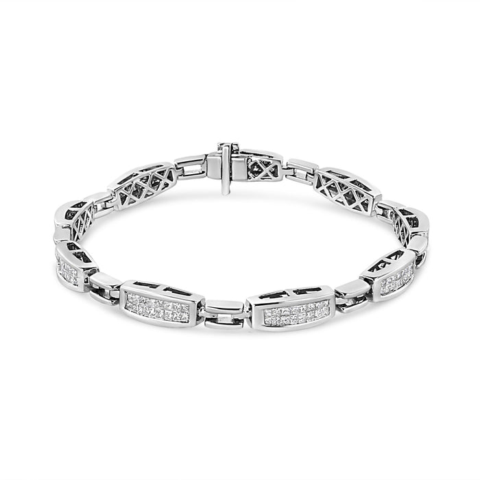 Pulsera de eslabones con diamantes princesa invisibles de 2 ct. p.t. en oro blanco de 14K, foto 1