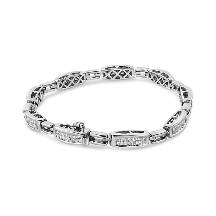 Pulsera de eslabones con diamantes princesa invisibles de 2 ct. p.t. en oro blanco de 14K, foto 2