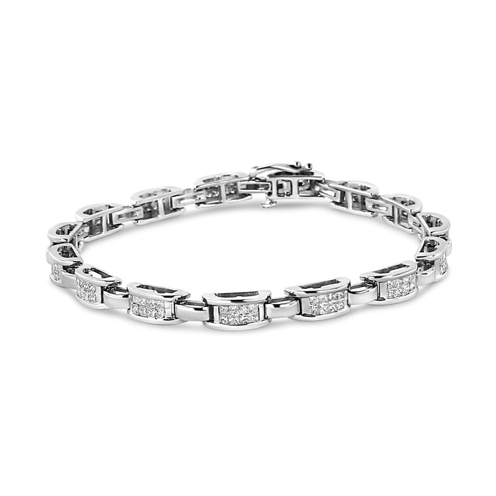 Pulsera de eslabones con diamantes princesa invisibles de 2 ct. p.t. en oro blanco de 14K, foto 6