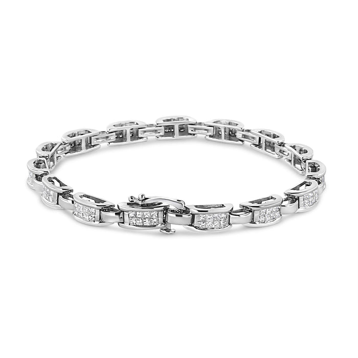 Pulsera de eslabones con diamantes princesa invisibles de 2 ct. p.t. en oro blanco de 14K, foto 7