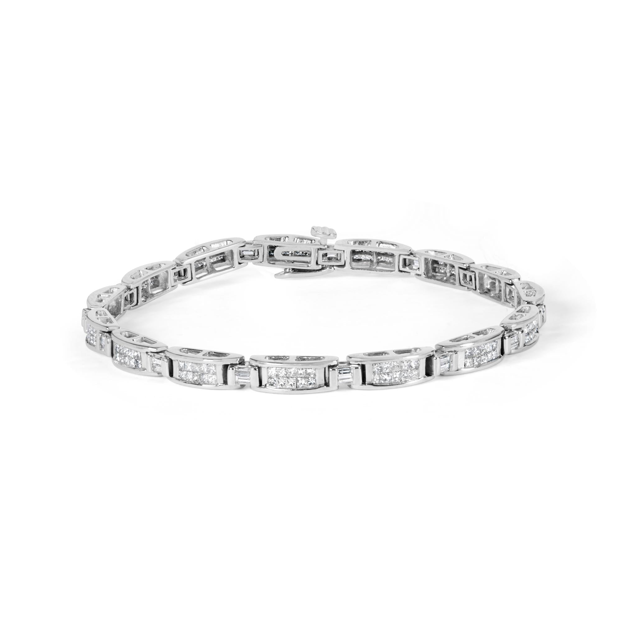 Pulsera tenis con diamantes baguette y talla princesa de 2 ct. p.t. en oro blanco de 14K, foto 1
