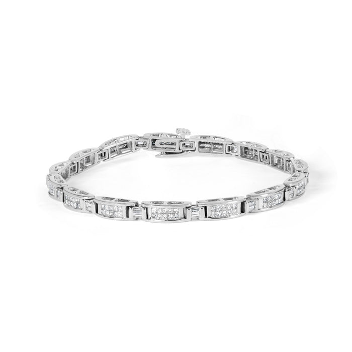 Pulsera tenis con diamantes baguette y talla princesa de 2 ct. p.t. en oro blanco de 14K, foto 1