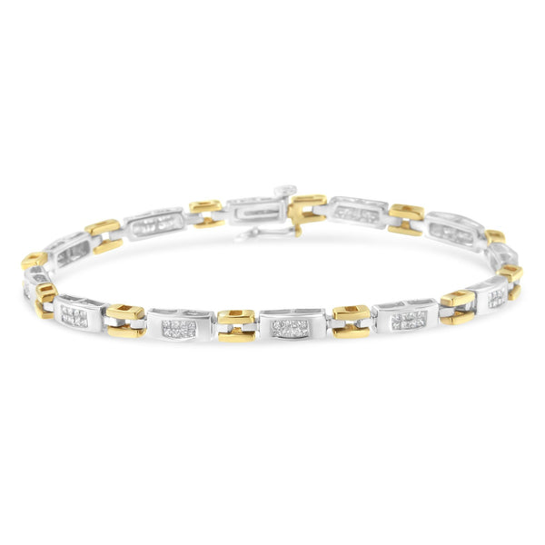 Pulsera de eslabones geométricos con diamantes talla princesa de 1 ct. p.t. en oro de dos tonos de 10K, foto 1