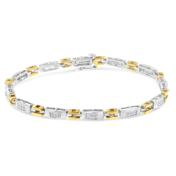 Pulsera de eslabones geométricos con diamantes talla princesa de 1 ct. p.t. en oro de dos tonos de 10K, foto 2