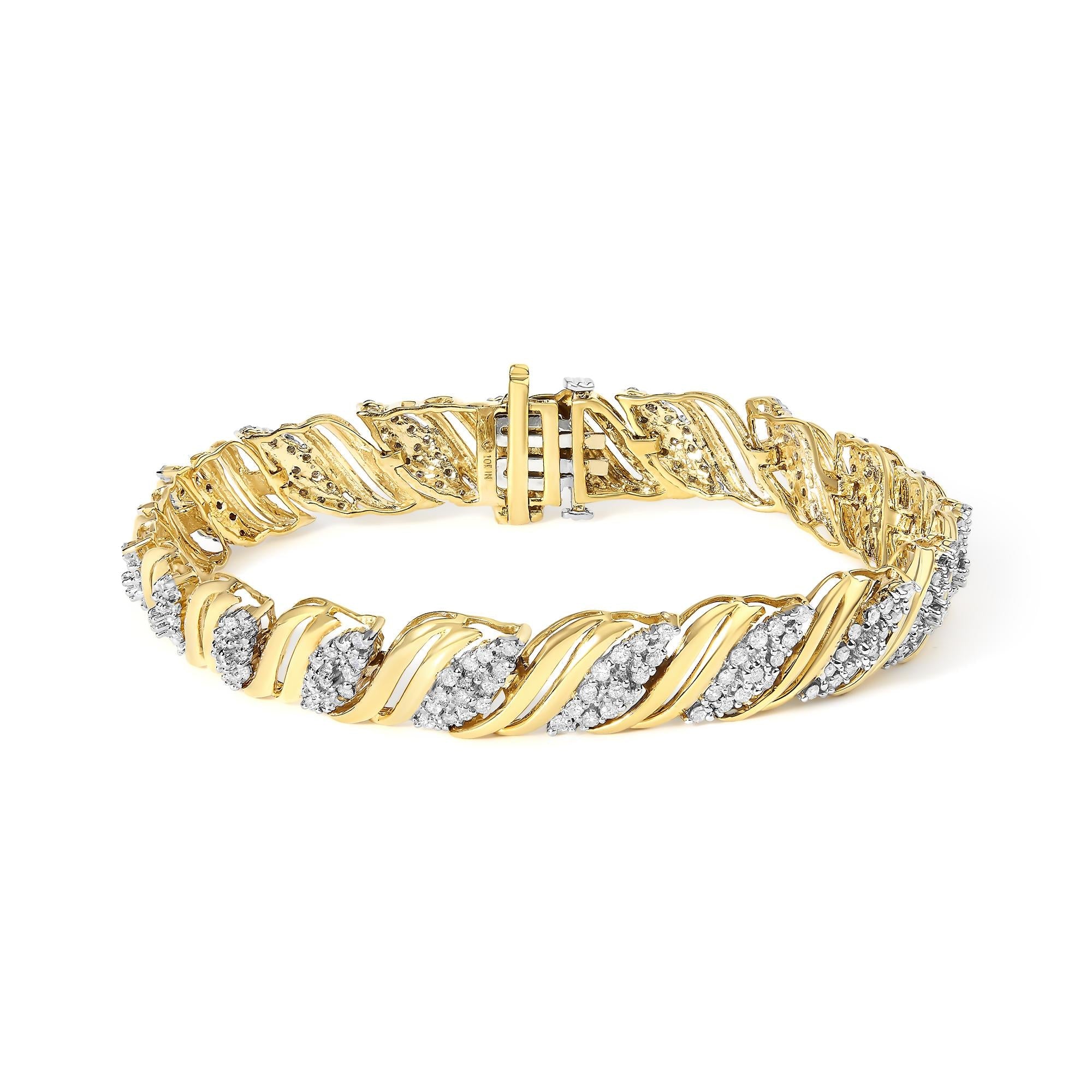 2 Ct. T.W. Diamond S-Link Twist Design Link Bracelet in 10K Yellow Gold, photo 1