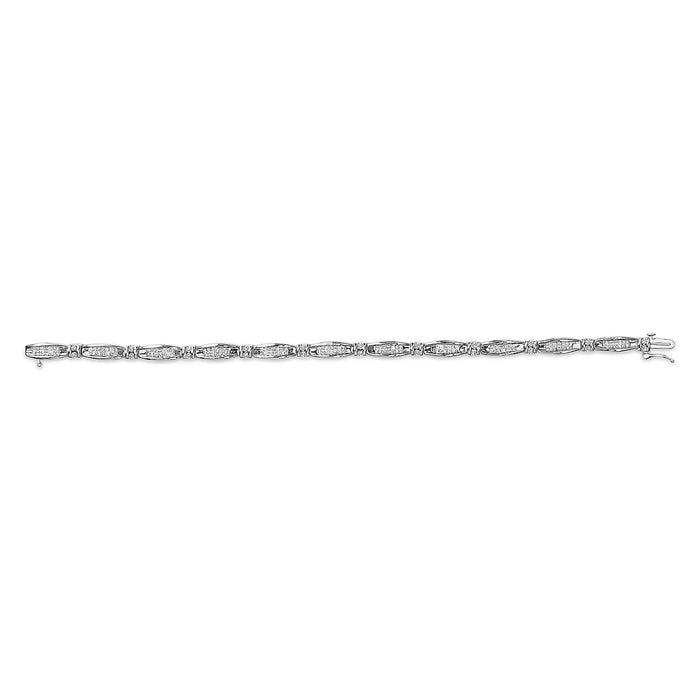 Pulsera de barra y eslabones con diamantes talla princesa y redondos de 2 ct. p.t. en oro blanco de 14K, foto 4