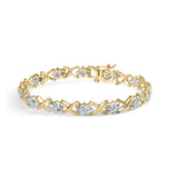 2 Ct. T.W. Diamond Cluster and Alternating X Link Bracelet in 10K Yellow Gold
