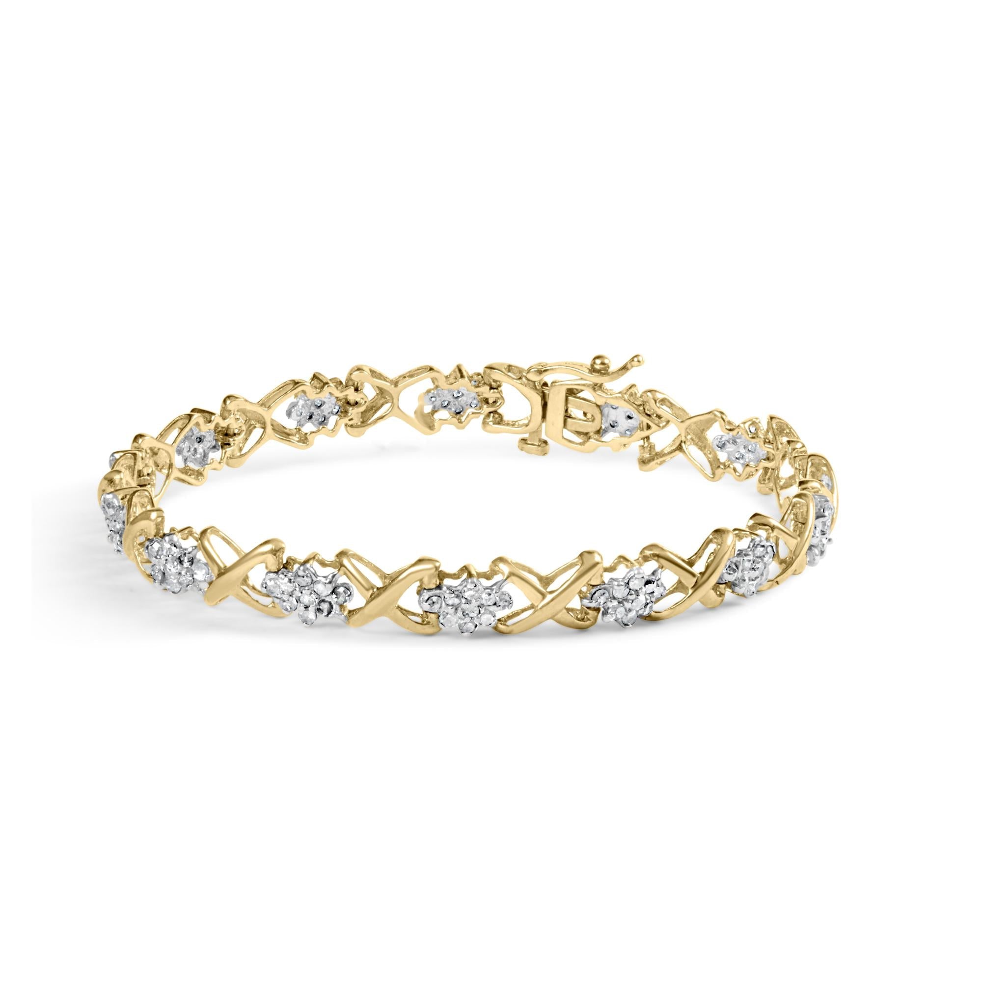 Pulsera de eslabones con diamantes redondos de 2 ct. p.t. en plata de ley bañada en oro amarillo de 10K, foto 1