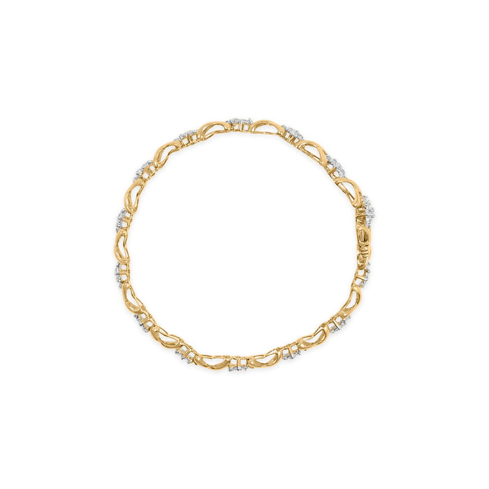 Pulsera de eslabones con diamantes redondos de 2 ct. p.t. en plata de ley bañada en oro amarillo de 10K, foto 4