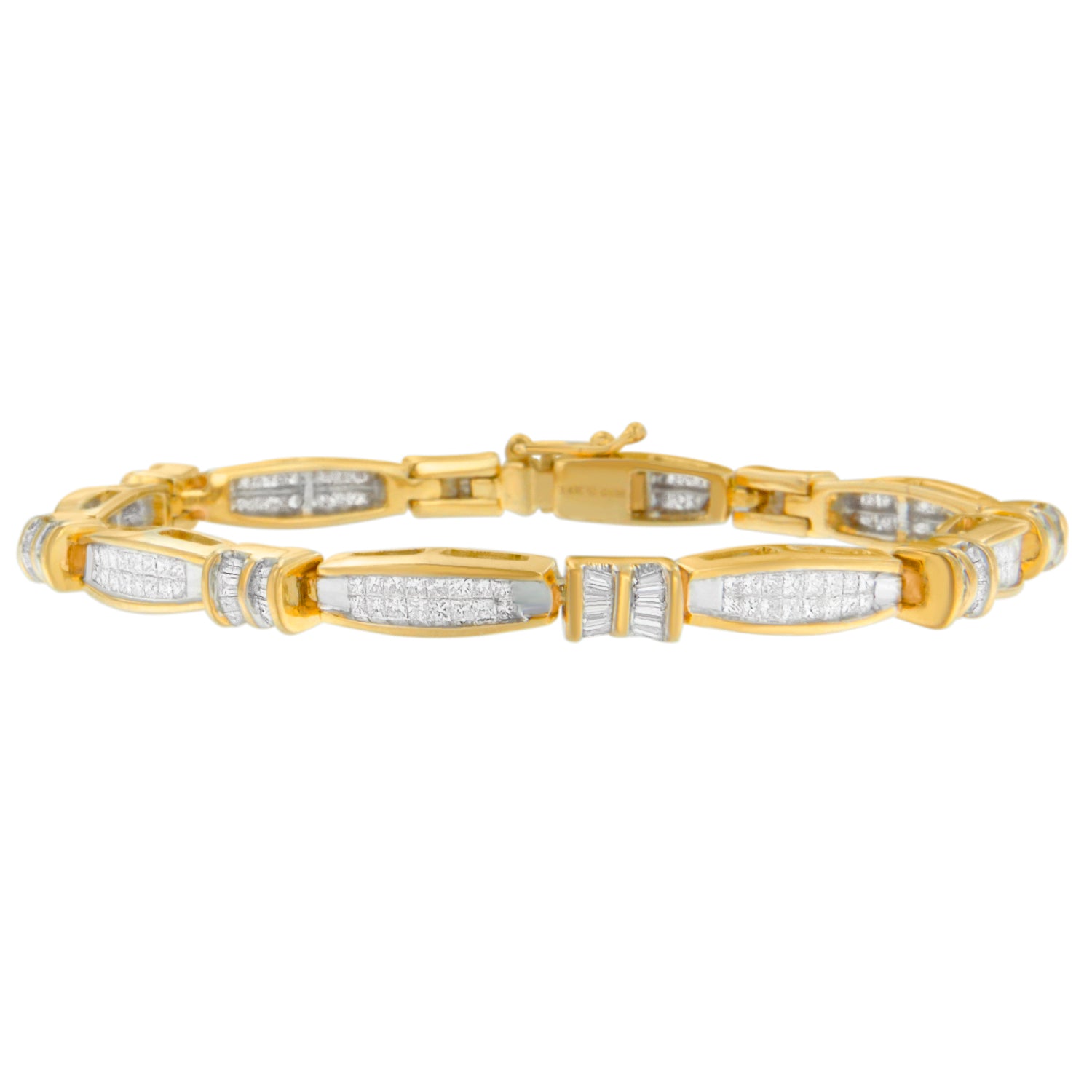 3 Ct. T.W. Princess and Baguette-Cut Diamond Beaded Bracelet in 14K Yellow Gold, photo 1