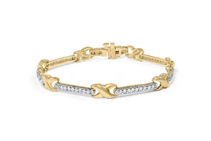 Pulsera de barra y eslabones en X con diamantes pavé de 1 ct. p.t. en oro amarillo de 10K, foto 1