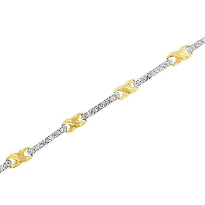 Pulsera de barra y eslabones en X con diamantes pavé de 1 ct. p.t. en oro amarillo de 10K, foto 4