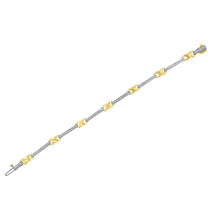 Pulsera de barra y eslabones en X con diamantes pavé de 1 ct. p.t. en oro amarillo de 10K, foto 5