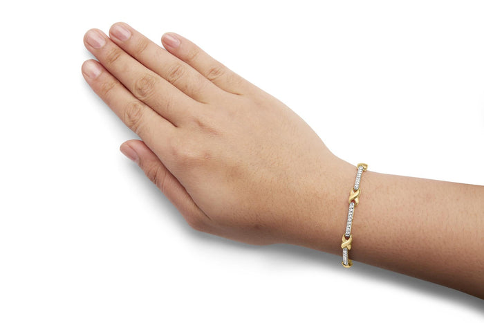 Pulsera de barra y eslabones en X con diamantes pavé de 1 ct. p.t. en oro amarillo de 10K, foto 3