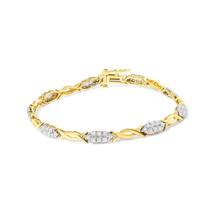 Pulsera de eslabones en espiral con diamantes talla redonda de 1 ct. p.t. en oro amarillo de 10K, foto 1