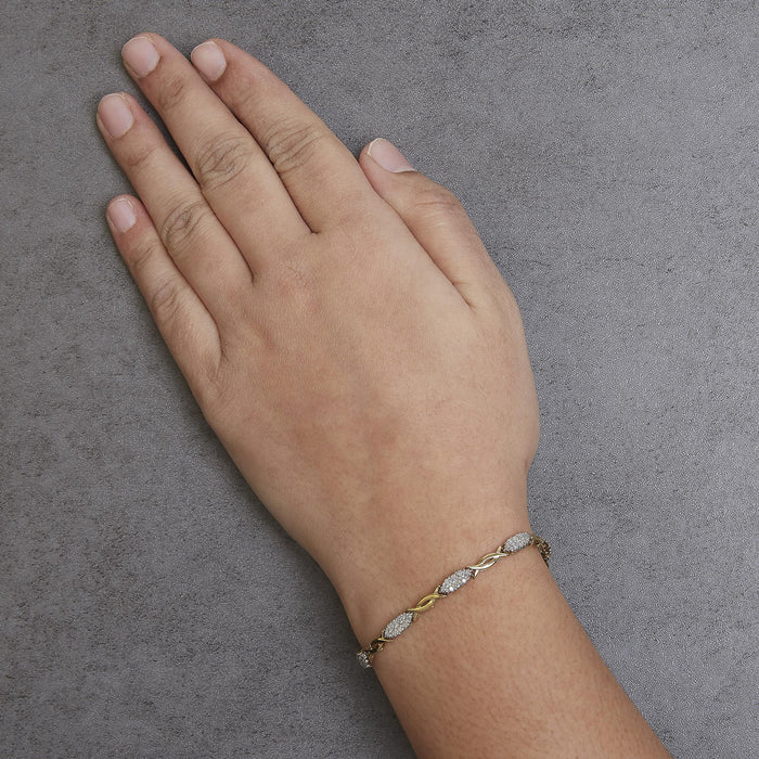 Pulsera de eslabones en espiral con diamantes talla redonda de 1 ct. p.t. en oro amarillo de 10K, foto 3