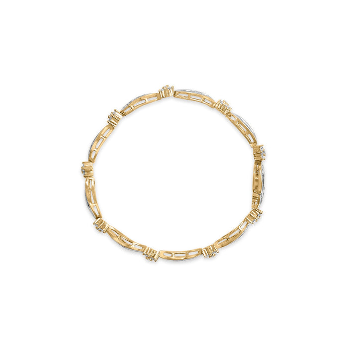 Pulsera de eslabones de racimo y onda con diamantes de 3 ct. p.t. en oro amarillo y blanco de 10K, foto 4