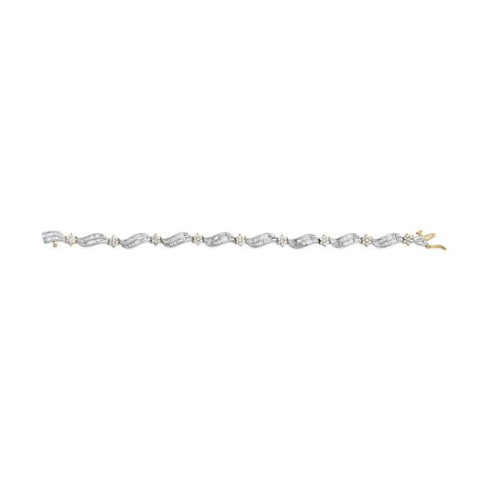 Pulsera de eslabones de racimo y onda con diamantes de 3 ct. p.t. en oro amarillo y blanco de 10K, foto 5