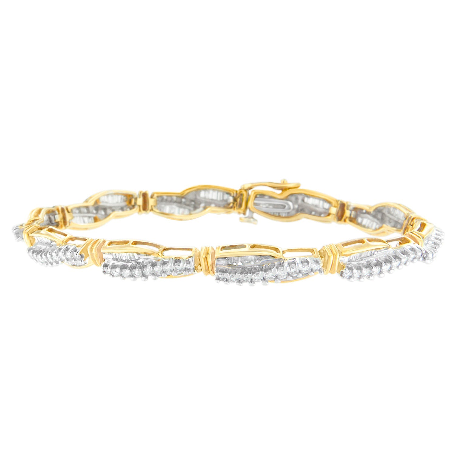 Pulsera Winding Love con diamantes redondos y baguette de 3 ct. p.t. en oro amarillo de 14K, foto 1