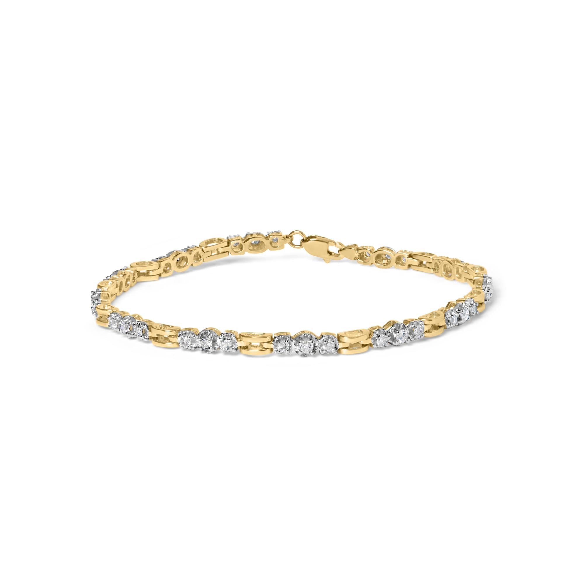 1 Ct. T.W. Diamond 3 Stone Link Bracelet in 10K Yellow Gold, photo 1