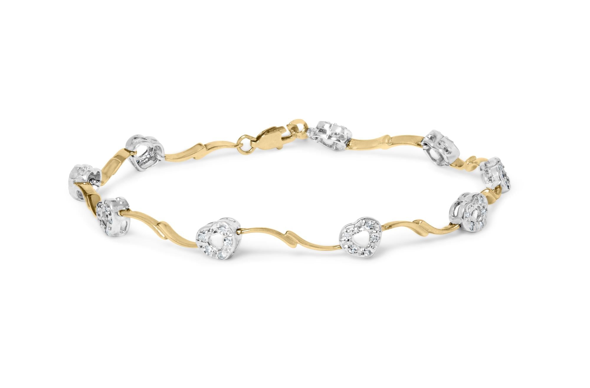 Pulsera de eslabones en S con corazón de pavé y diamantes de 1/3 ct. p.t. en oro de dos tonos de 10K, foto 1