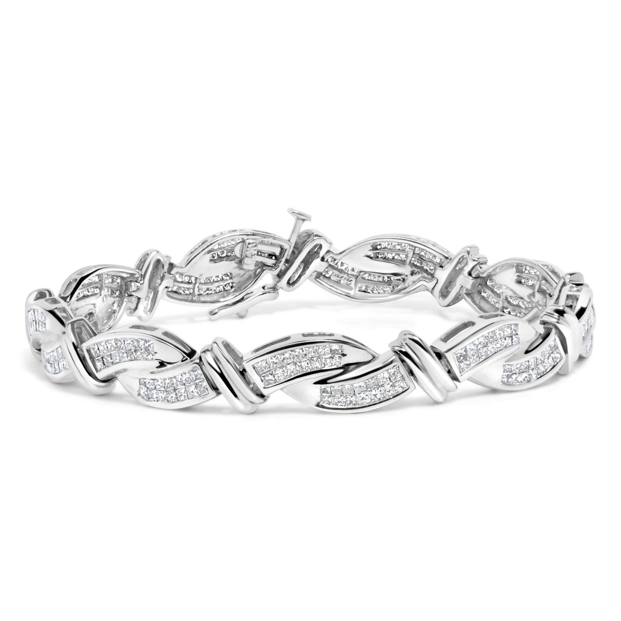 4 Ct. T.W. Invisble Set Princess-Cut Diamond Wave Style Link Bracelet in 14K White Gold, photo 1