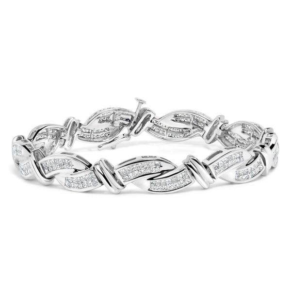 4 Ct. T.W. Invisble Set Princess-Cut Diamond Wave Style Link Bracelet in 14K White Gold, photo 1