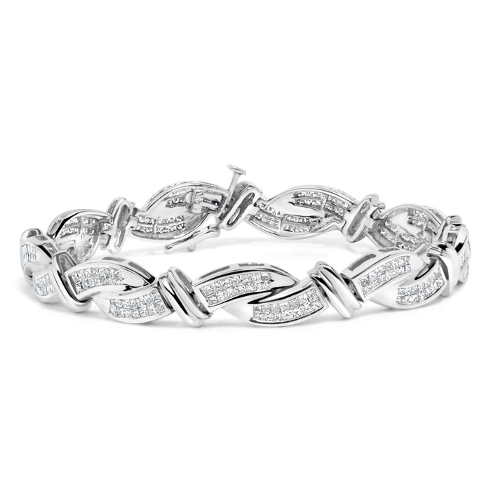 4 Ct. T.W. Invisble Set Princess-Cut Diamond Wave Style Link Bracelet in 14K White Gold, photo 1