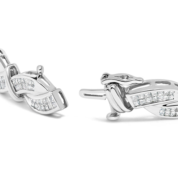 4 Ct. T.W. Invisble Set Princess-Cut Diamond Wave Style Link Bracelet in 14K White Gold, photo 2