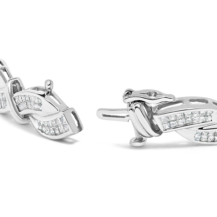 4 Ct. T.W. Invisble Set Princess-Cut Diamond Wave Style Link Bracelet in 14K White Gold, photo 2