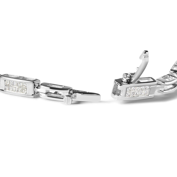 Pulsera tenis de estaciones y eslabones alternos de engaste invisible con diamantes de 1 ct. p.t. en oro blanco de 14K, foto 2