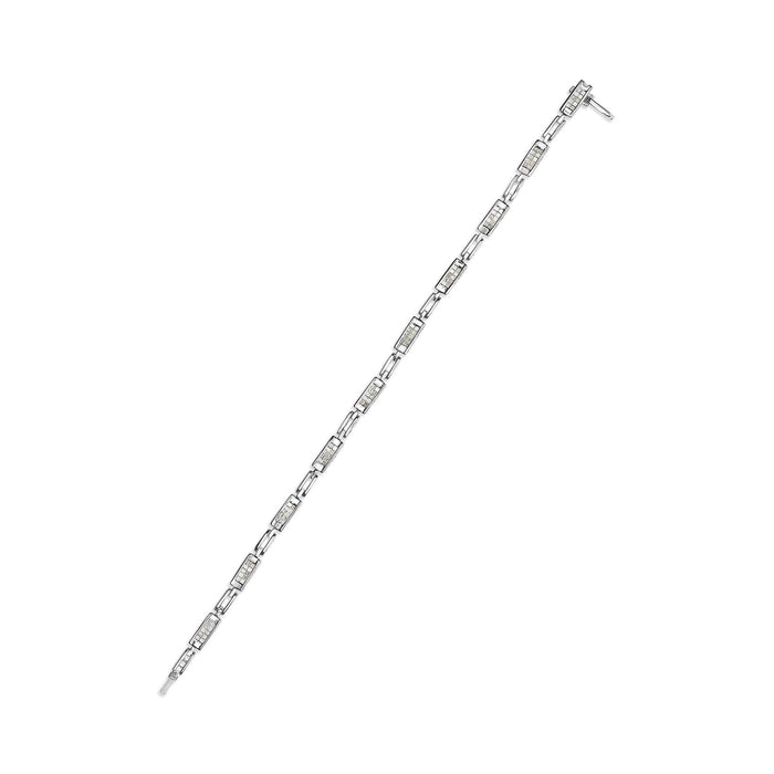 Pulsera tenis de estaciones y eslabones alternos de engaste invisible con diamantes de 1 ct. p.t. en oro blanco de 14K, foto 5