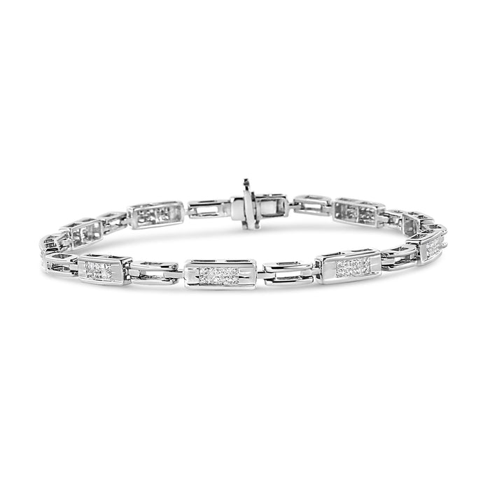 Pulsera tenis de estaciones y eslabones alternos de engaste invisible con diamantes de 1 ct. p.t. en oro blanco de 14K, foto 6