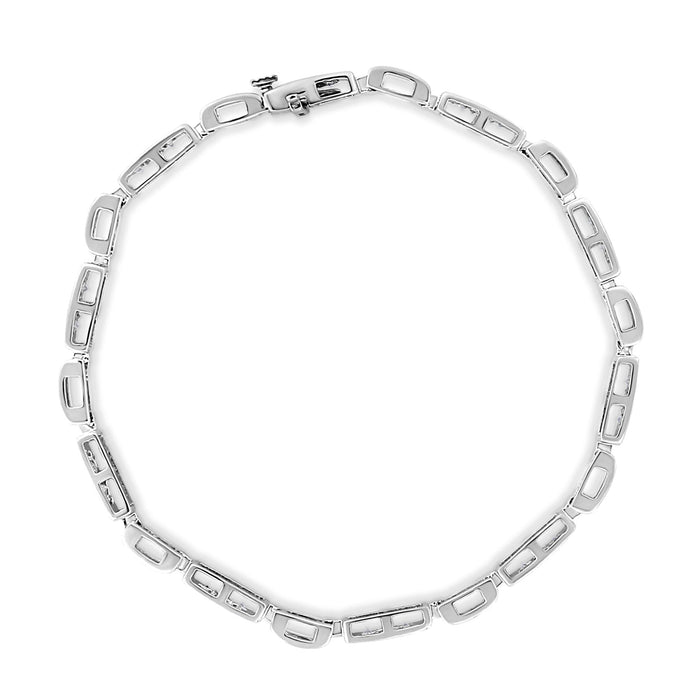Pulsera tenis de estaciones y eslabones alternos de engaste invisible con diamantes de 1 ct. p.t. en oro blanco de 14K, foto 7